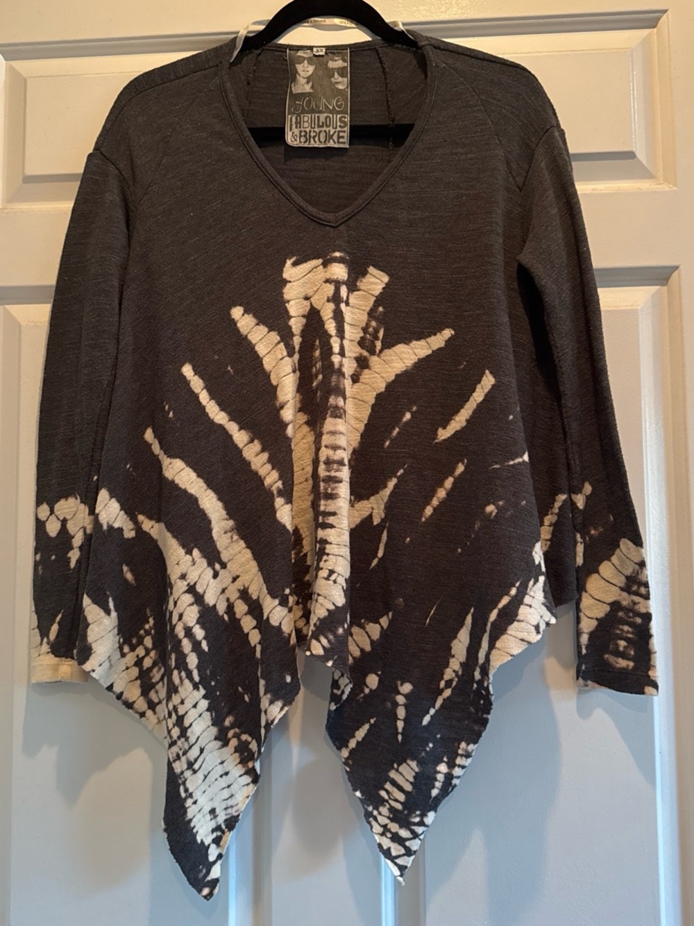 Young Fabulous & Broke Black and Cream Tie-Dye V-Neck Poncho Top